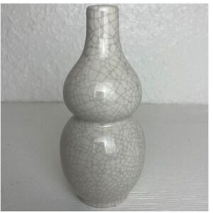 Vintage Napcoware Double Gourd Vase Crackle Glaze Japan 1524 Grey White Bud Vase